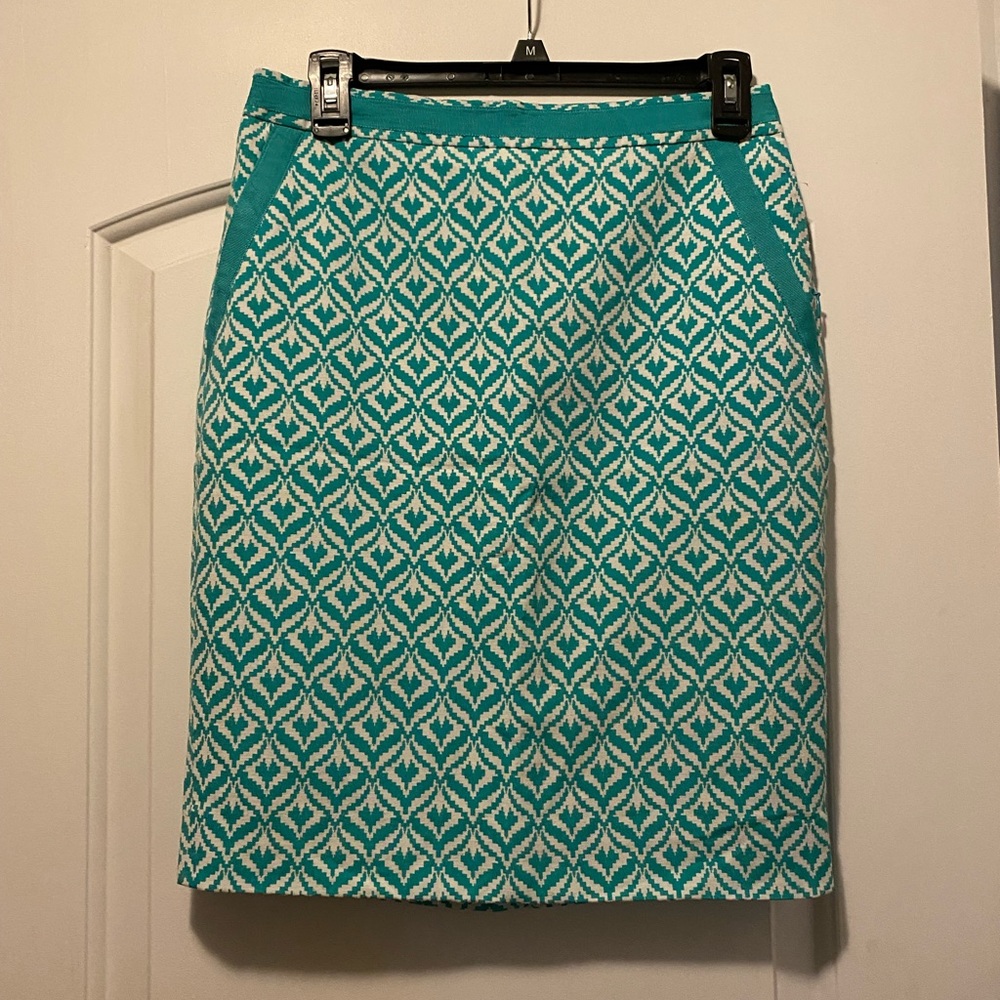 The Limited size 2 teal printed pencil skirt